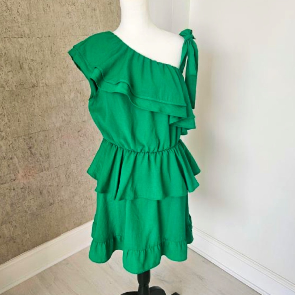Zara Green One Shoulder Ruffle Dress